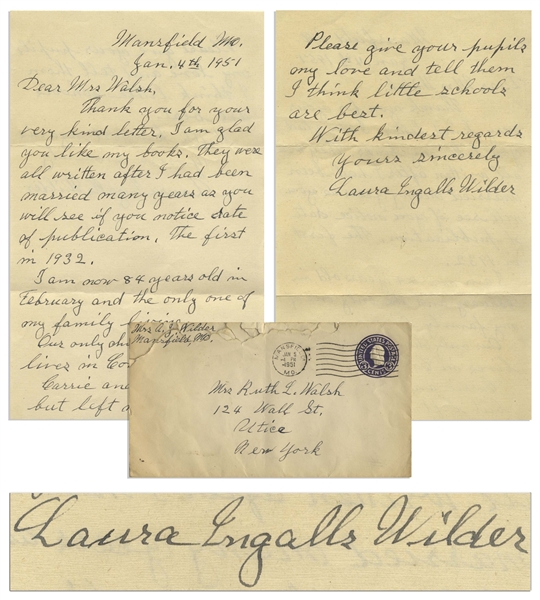 Laura Ingalls Wilder Autograph Letter Signed -- ''...I am glad you like my books...I think little schools are best...''